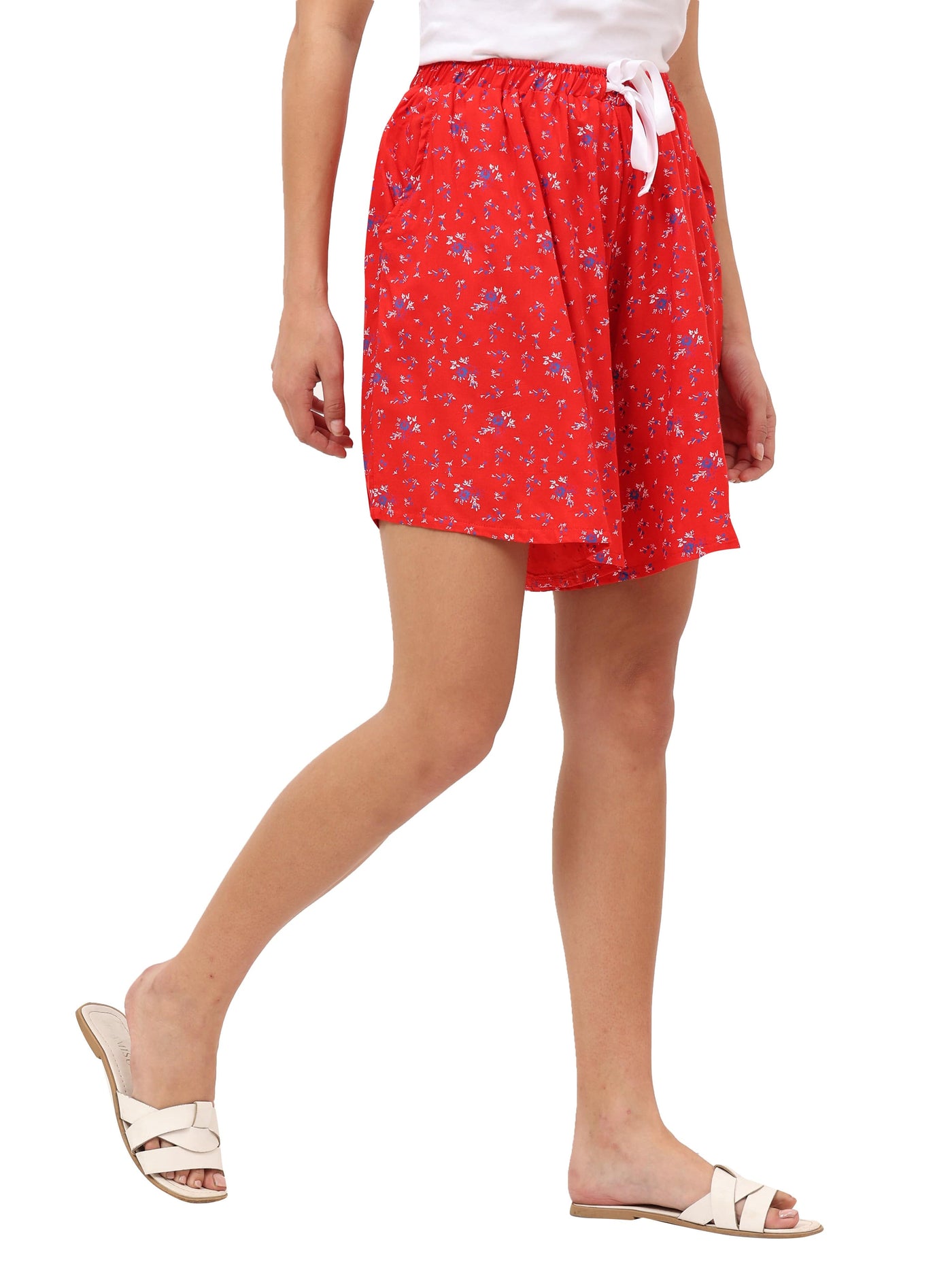 Rayon All Over Print Shorts Red