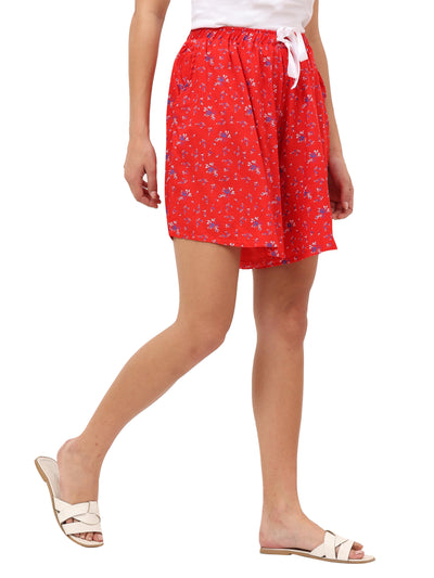 Rayon All Over Print Shorts Red