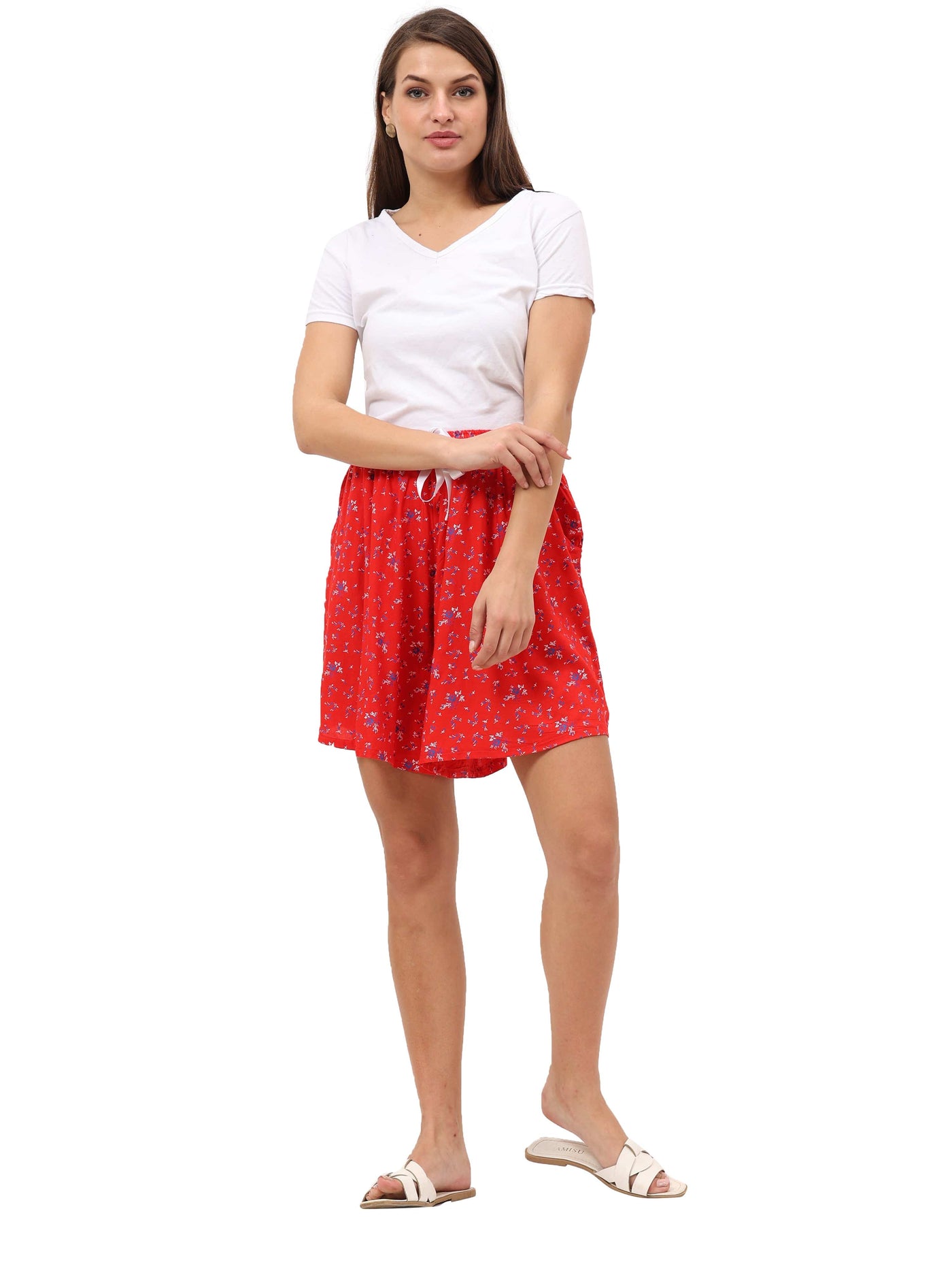 Rayon All Over Print Shorts Red