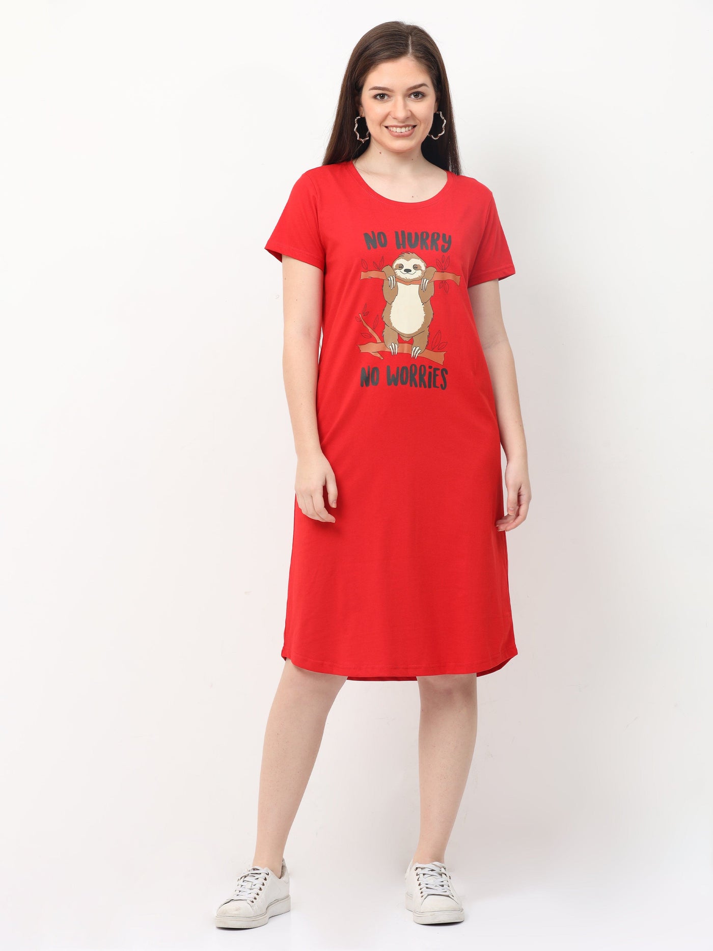 Hosiery Cotton Short Nighty Cherry Red
