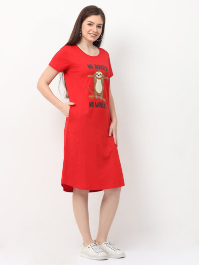 Hosiery Cotton Short Nighty Cherry Red