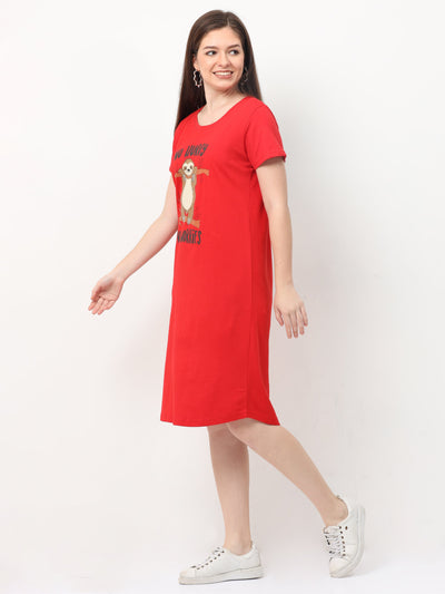 Hosiery Cotton Short Nighty Cherry Red