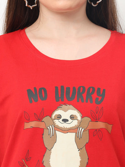 Hosiery Cotton Short Nighty Cherry Red
