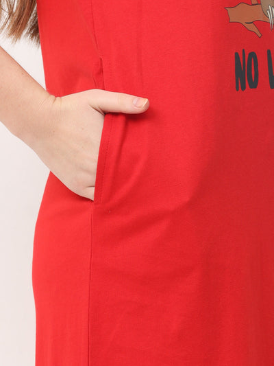 Hosiery Cotton Short Nighty Cherry Red