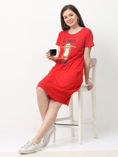 Hosiery Cotton Short Nighty Cherry Red