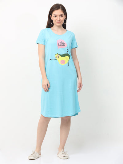 Hosiery Cotton Short Nighty Light Blue