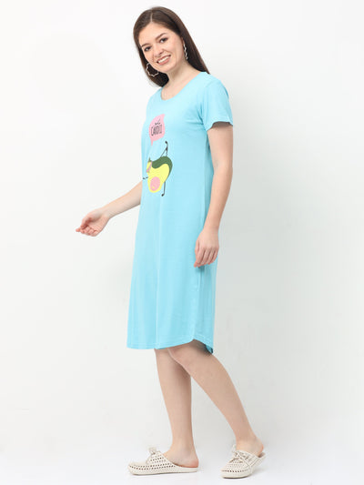 Hosiery Cotton Short Nighty Light Blue