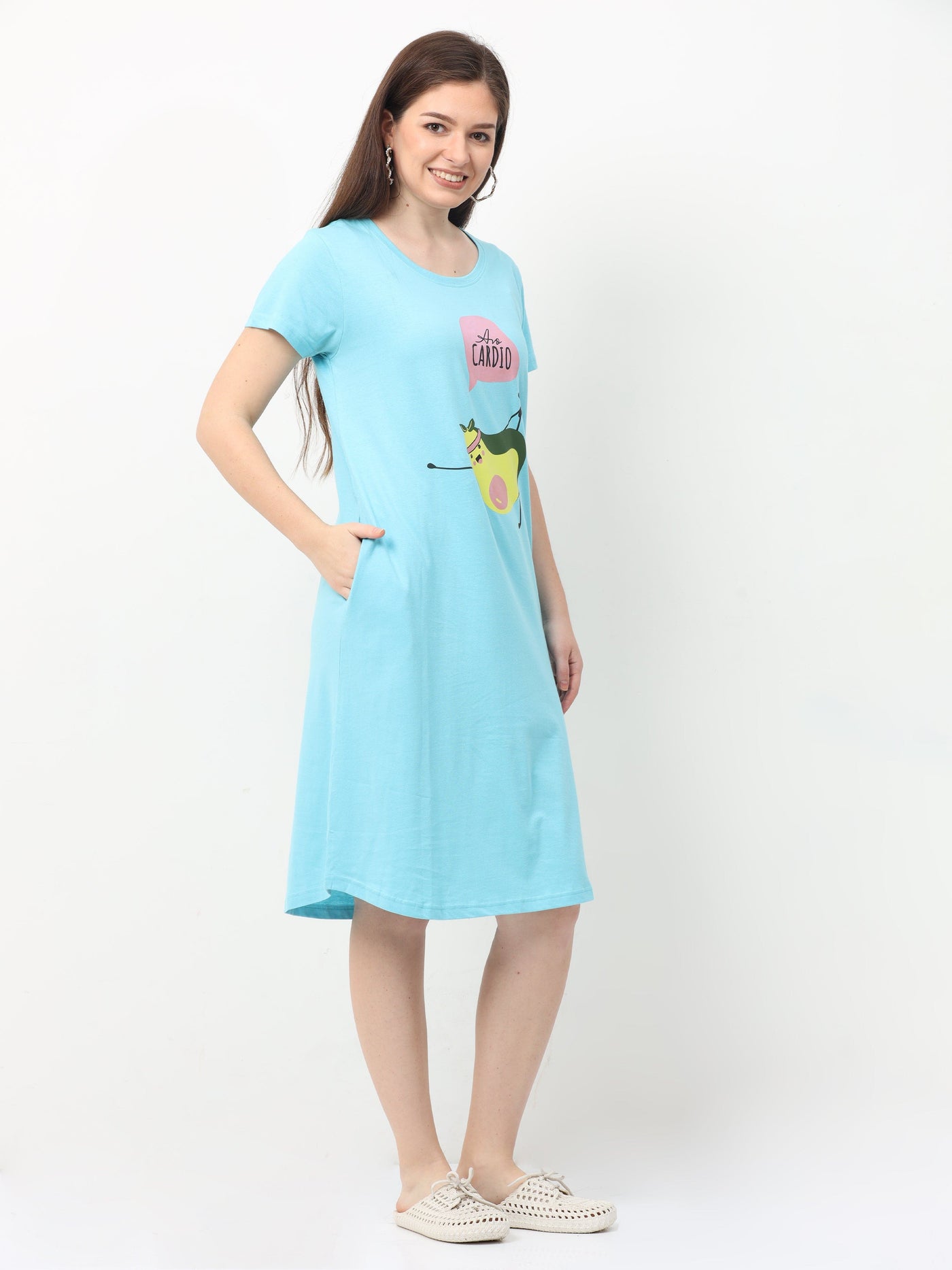 Hosiery Cotton Short Nighty Light Blue