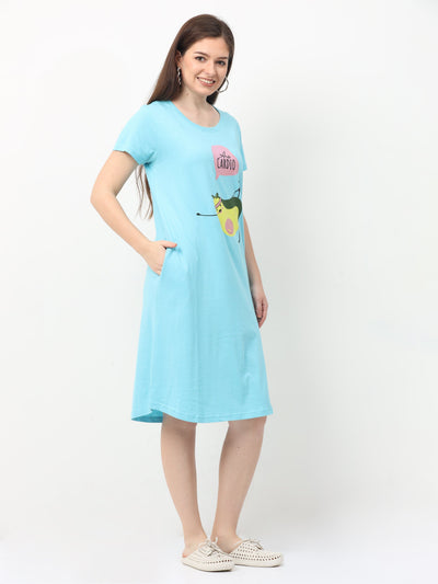 Hosiery Cotton Short Nighty Light Blue