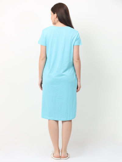 Hosiery Cotton Short Nighty Light Blue