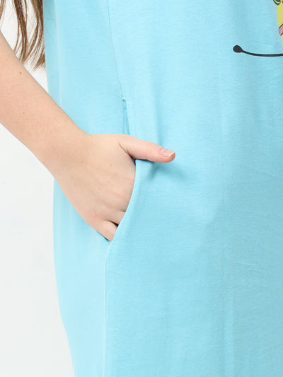 Hosiery Cotton Short Nighty Light Blue