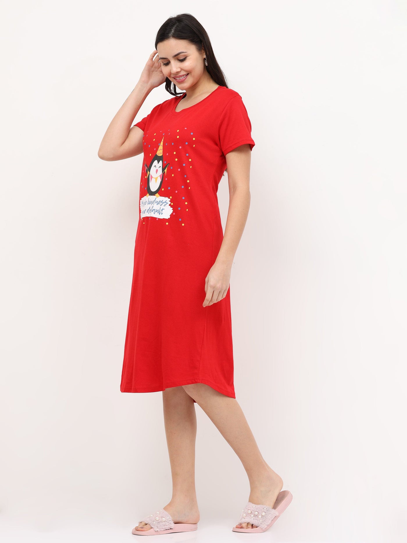 Hosiery Cotton Short Nighty Red Penguin