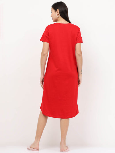 Hosiery Cotton Short Nighty Red Penguin