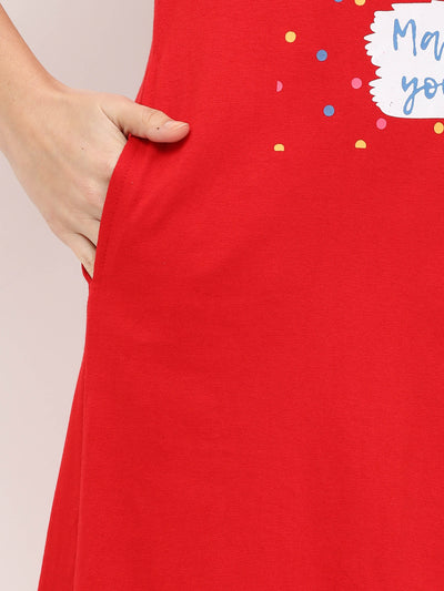 Hosiery Cotton Short Nighty Red Penguin