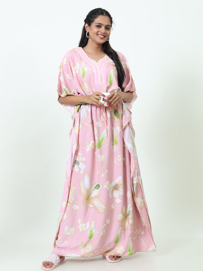 Rayon Kaftan Baby Pink Flower