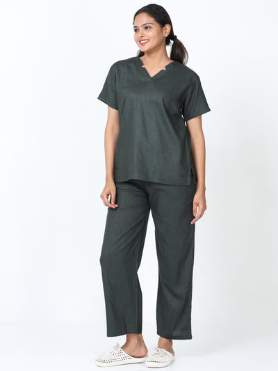 Linen Slub Co-ord Sets Green