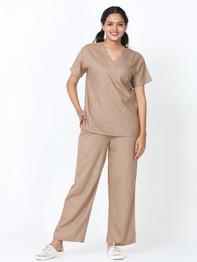 Linen Slub Co-ord Sets Brown