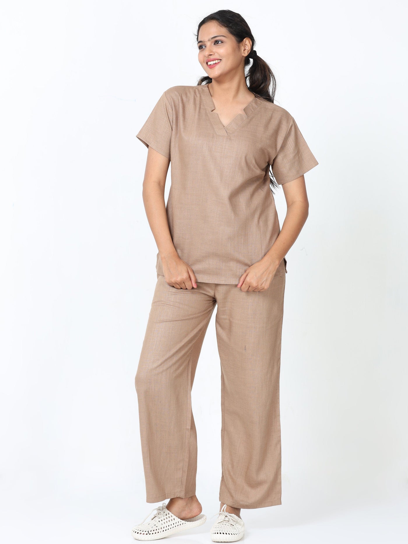 Linen Slub Co-ord Sets Brown