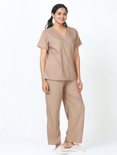 Linen Slub Co-ord Sets Brown