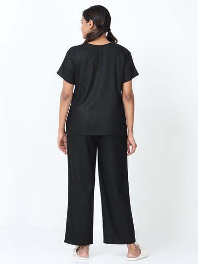 Linen Slub Co-ord Sets Black