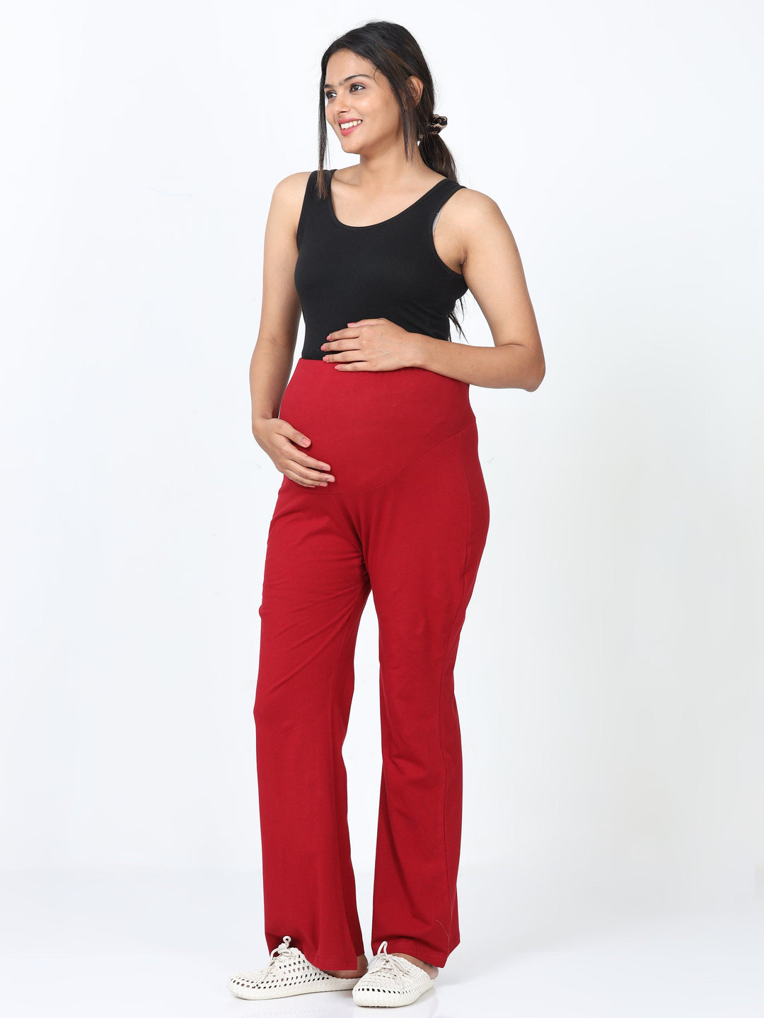  Maternity Plazzo  Red Cotton Maternity Plazo | Palazzo Pants For Pregnant Women- 9shines label 