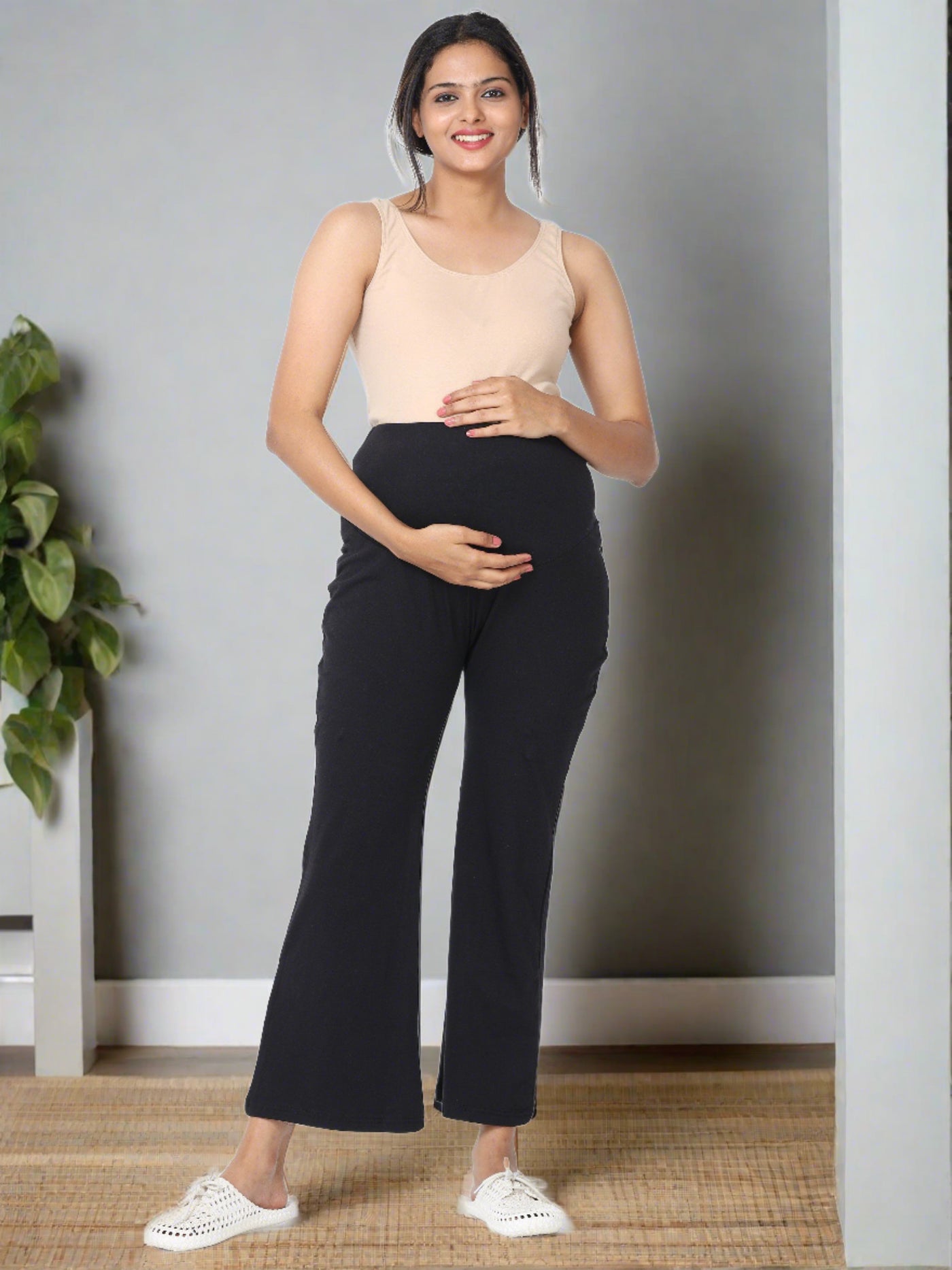 Black Cotton Maternity Plazo