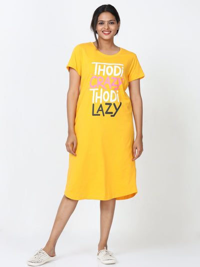 Hosiery Cotton Short Nighty Hindi Yellow