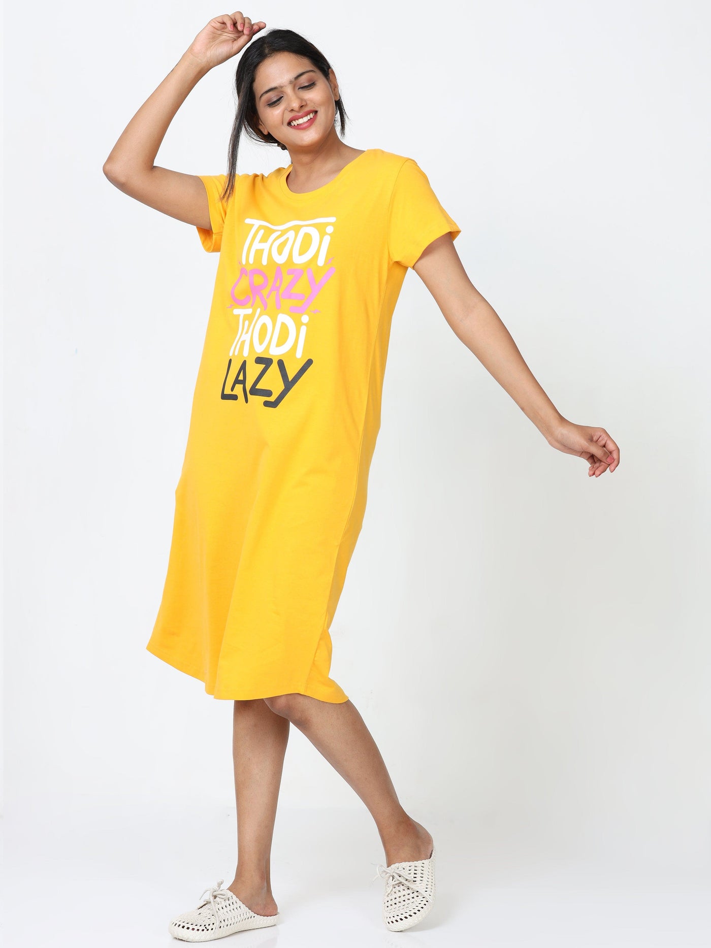 Hosiery Cotton Short Nighty Hindi Yellow