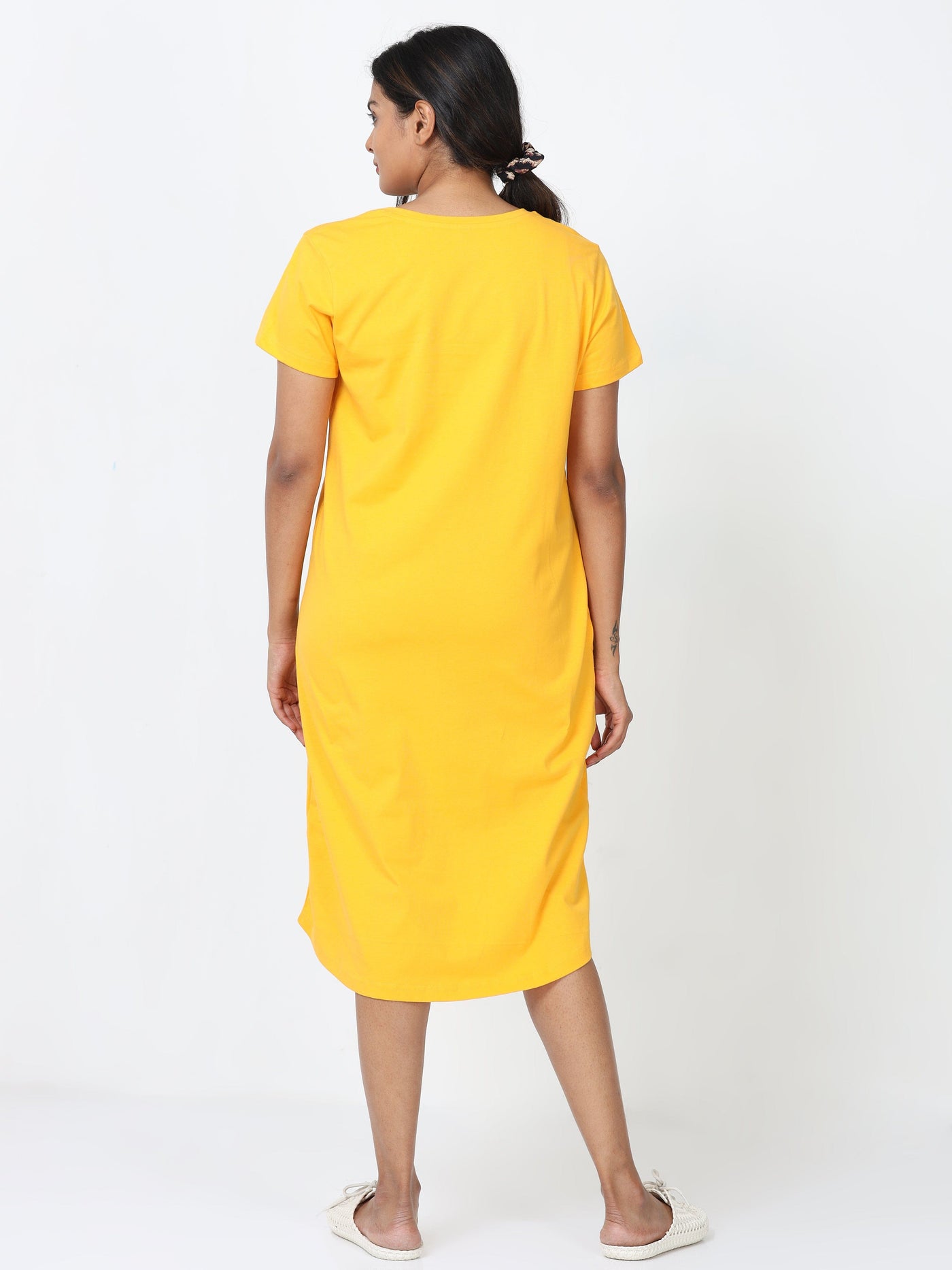 Hosiery Cotton Short Nighty Hindi Yellow
