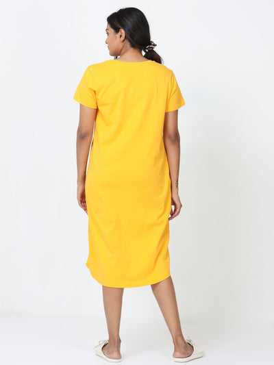 Hosiery Cotton Short Nighty Hindi Yellow
