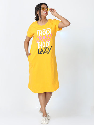 Hosiery Cotton Short Nighty Hindi Yellow
