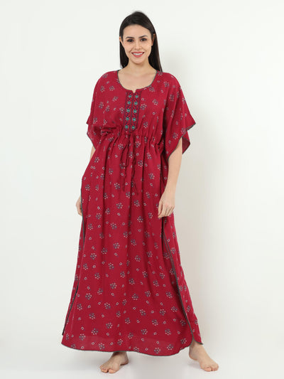 Strawberry Pink Alpine Designer Kaftan Nighty