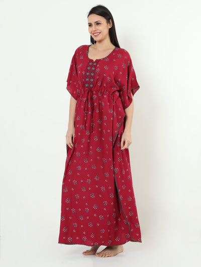 Strawberry Pink Alpine Designer Kaftan Nighty