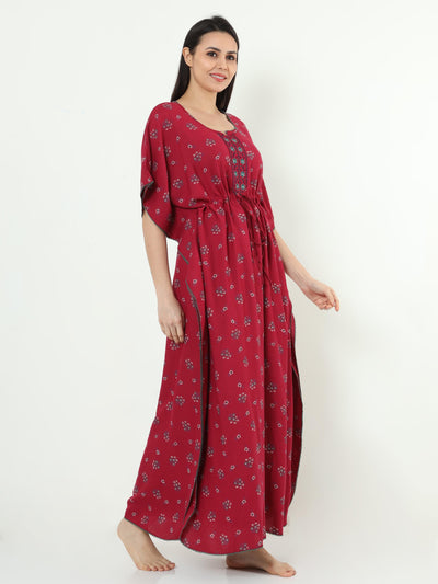 Strawberry Pink Alpine Designer Kaftan Nighty