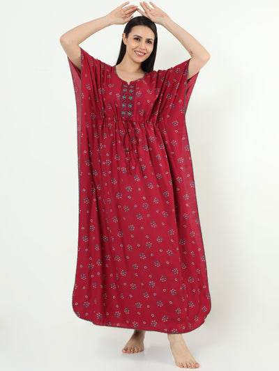 Strawberry Pink Alpine Designer Kaftan Nighty