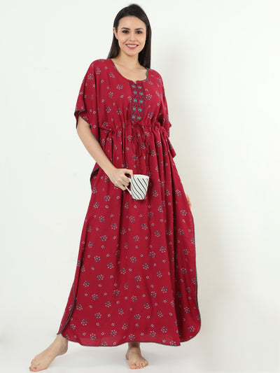 Strawberry Pink Alpine Designer Kaftan Nighty