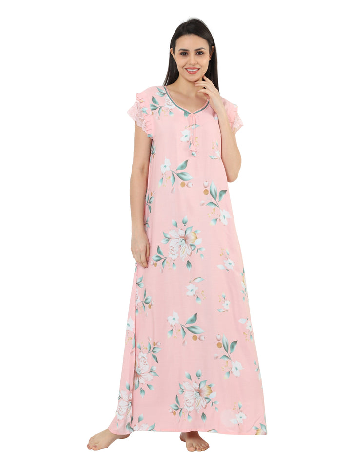  Rayon Designer Nighty  Baby Pink Rayon Designer Nighty | Rayon Nighty- 9shines label 