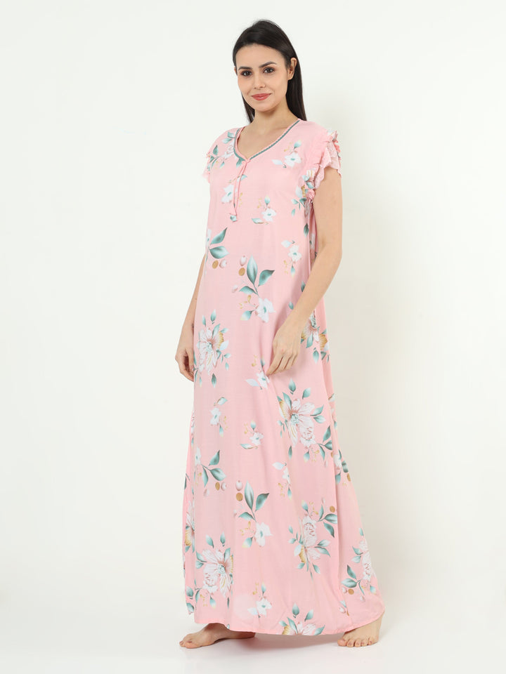  Rayon Designer Nighty  Baby Pink Rayon Designer Nighty | Rayon Nighty- 9shines label 