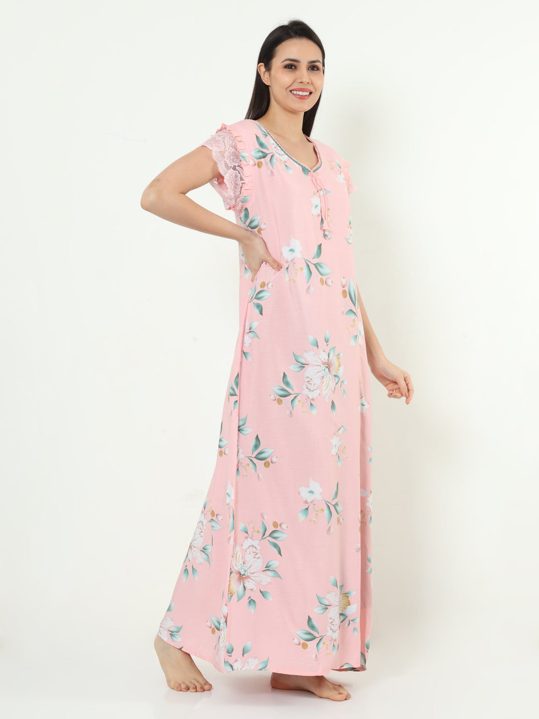  Rayon Designer Nighty  Baby Pink Rayon Designer Nighty | Rayon Nighty- 9shines label 