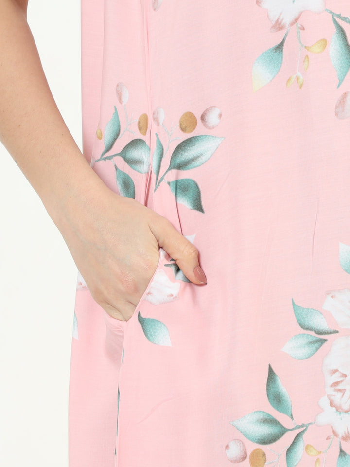  Rayon Designer Nighty  Baby Pink Rayon Designer Nighty | Rayon Nighty- 9shines label 