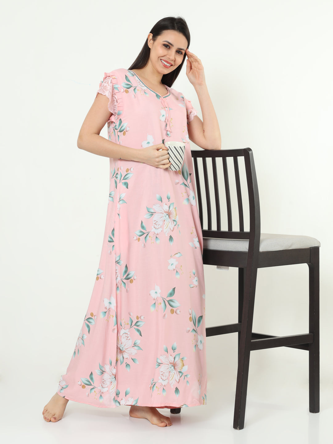  Rayon Designer Nighty  Baby Pink Rayon Designer Nighty | Rayon Nighty- 9shines label 