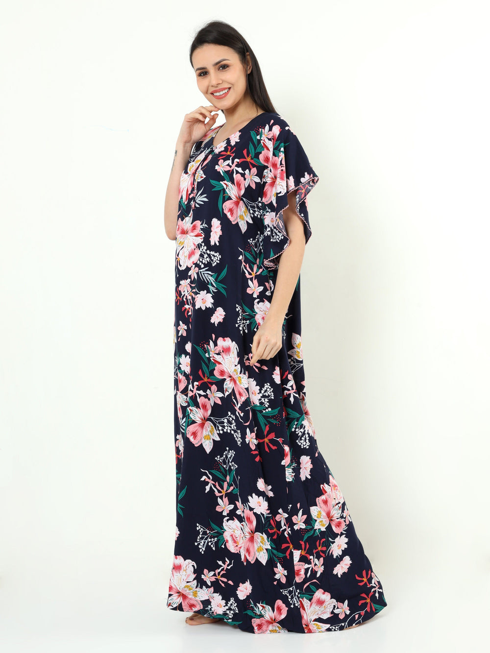  Rayon Designer Nighty  Navy Blue Rayon Designer Nighty | Rayon Nighties Online- 9shines label 