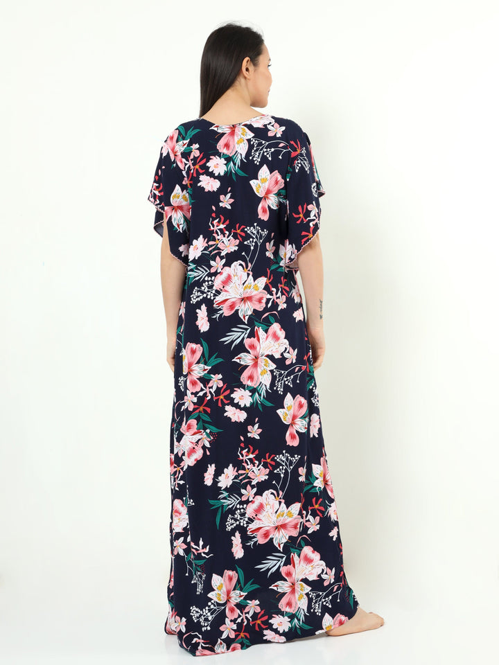  Rayon Designer Nighty  Navy Blue Rayon Designer Nighty | Rayon Nighties Online- 9shines label 