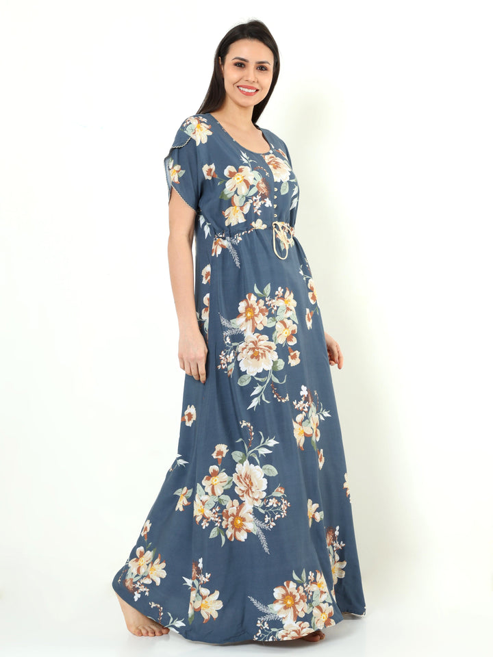  Rayon Designer Nighty  Grey Rayon Designer Nighty | Rayon Nighties Online- 9shines label 