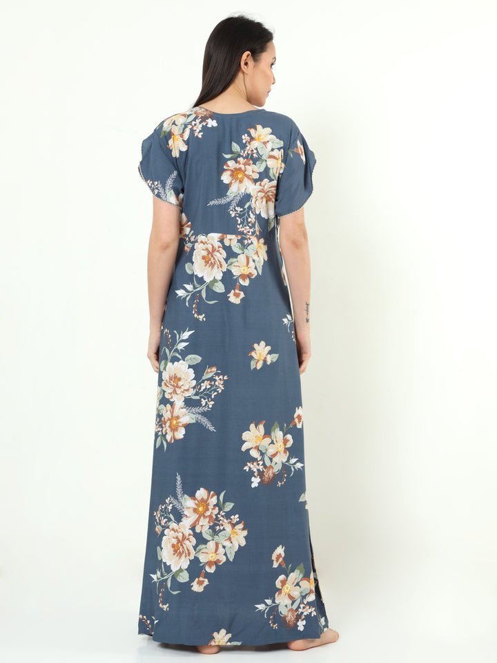  Rayon Designer Nighty  Grey Rayon Designer Nighty | Rayon Nighties Online- 9shines label 