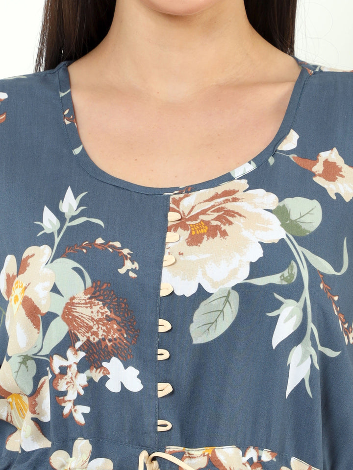  Rayon Designer Nighty  Grey Rayon Designer Nighty | Rayon Nighties Online- 9shines label 