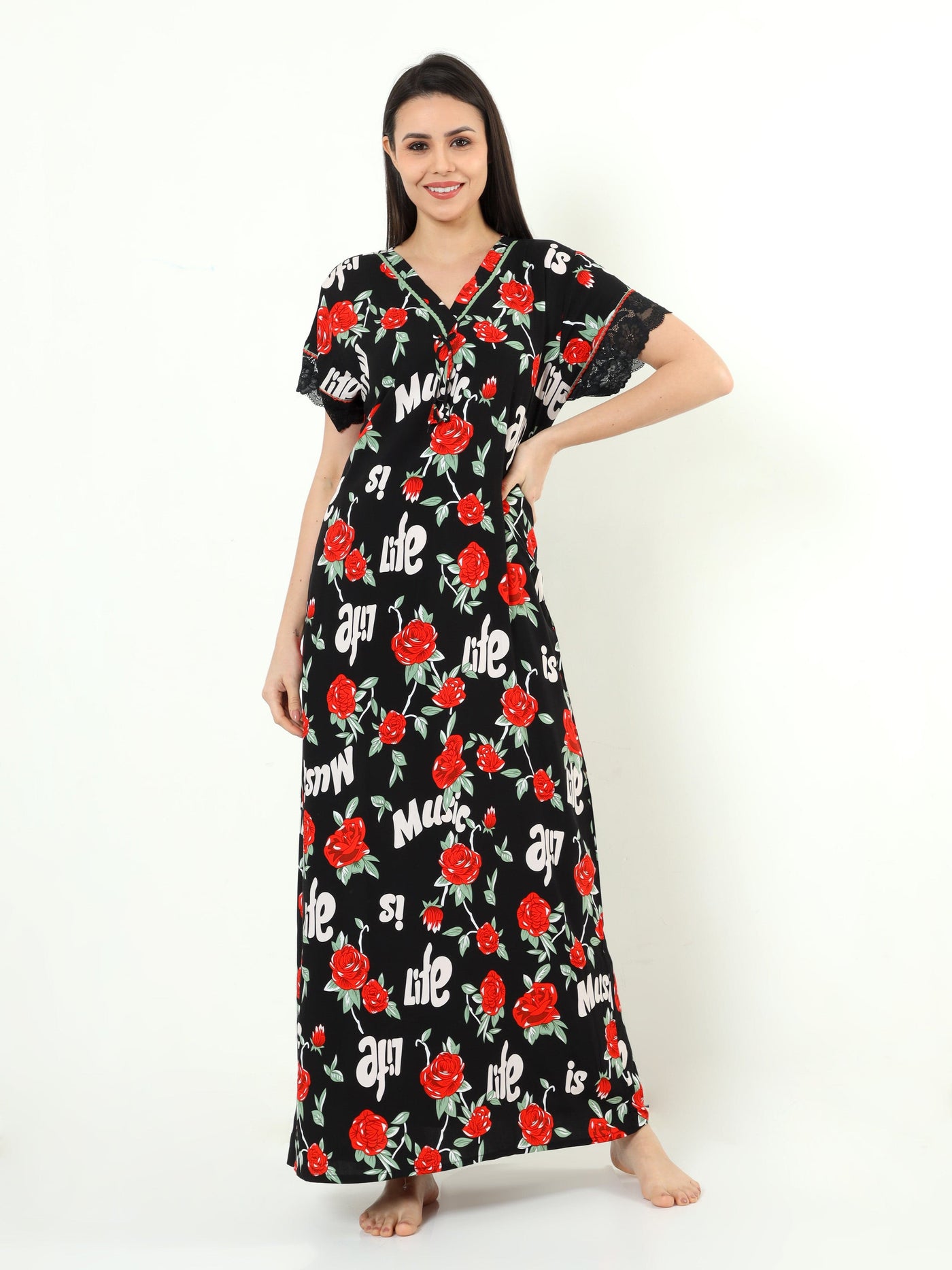 Rayon Designer Nighty Black