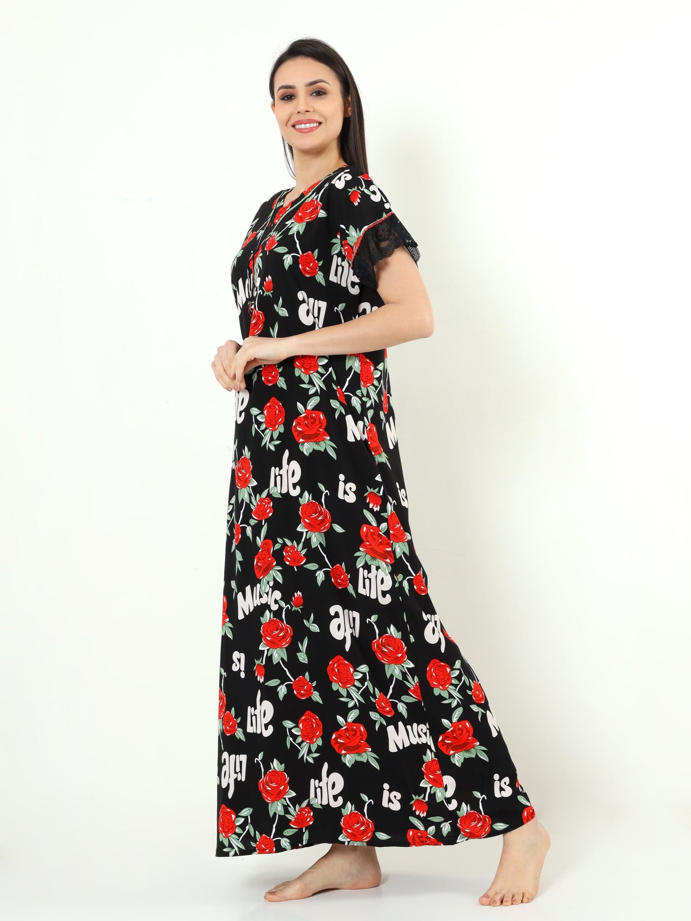 Rayon Designer Nighty Black