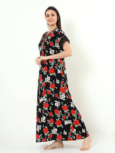 Rayon Designer Nighty Black