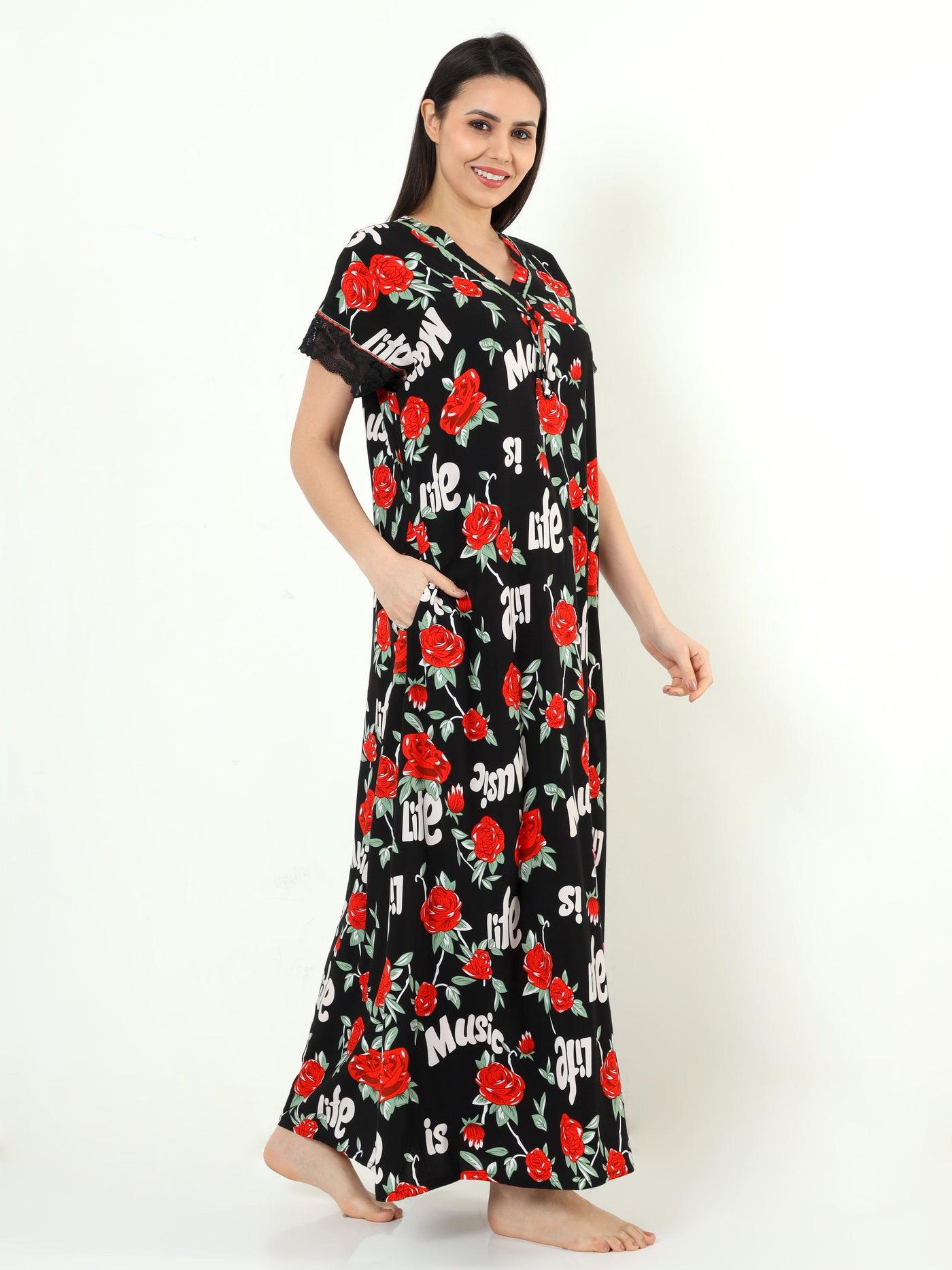 Rayon Designer Nighty Black
